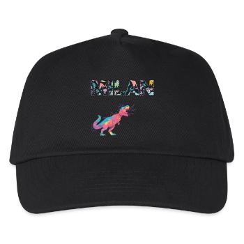 MILAN - Schöner Jungen Name mit Dinosaurier - Kinder Basecap - Schwarz - Vorne