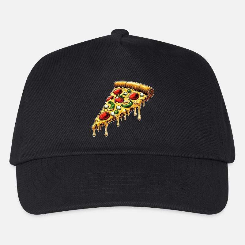 Pizza Cartoon Schmelzender Käse Lustiges Design - Kinder Basecap - Schwarz