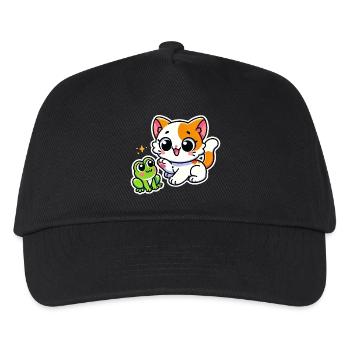 Niedliche rotweiße Katze traf auf einen Frosch - Kinder Basecap - Schwarz - Vorne