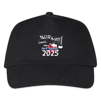 Norwegen 2025 Scholle mit Bergen und Elch Angeln - Kinder Basecap - Schwarz - Vorne
