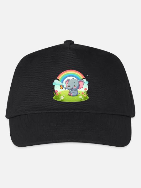 Fröhlicher Elefant und Regenbogen - Kinder Basecap - Schwarz