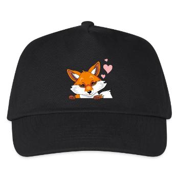 Peeking cute shy fox with hearts - Kids’ Baseball Cap - black - Front