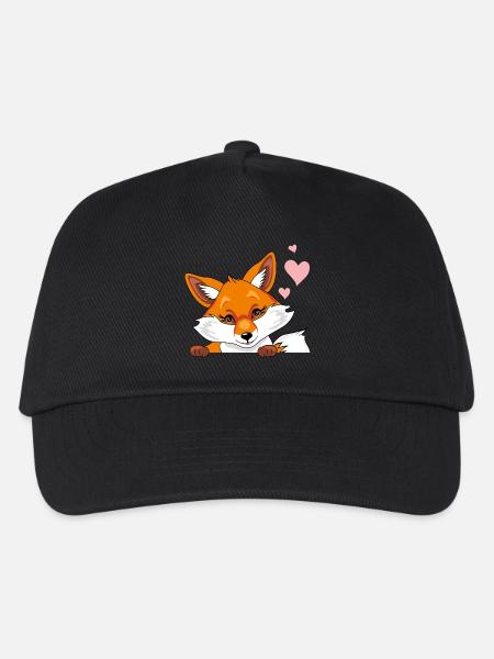 Peeking cute shy fox with hearts - Kids’ Baseball Cap - black