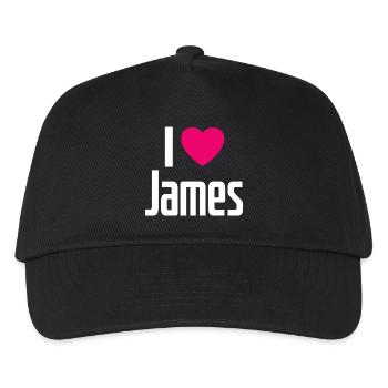 I Love James Pinkes Herz Ich liebe James - Kinder Basecap - Schwarz - Vorne