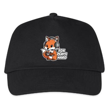 Fuchs mit Headset Spielheld - Kinder Basecap - Schwarz - Vorne