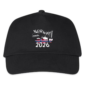 Norwegen 2026 Pollack mit Bergen und Elch Angeln - Kinder Basecap - Schwarz - Vorne