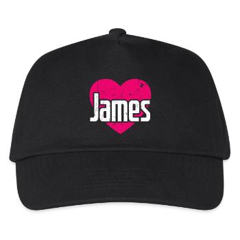 I Love James Pinkes Herz Ich liebe James - Kinder Basecap - Schwarz - Vorne
