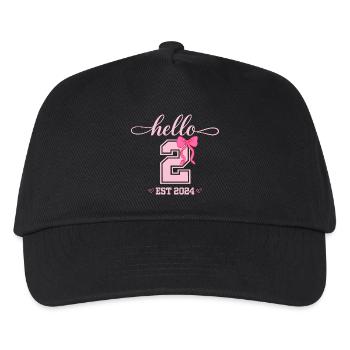 Hello 2 Est 2024 Rosa Schleife Design - Kinder Basecap - Schwarz - Vorne