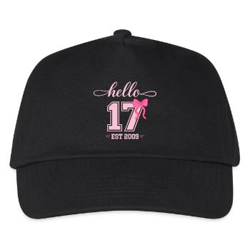 Hello 17 Est 2009 Mädchen Geburtstag Design - Kinder Basecap - Schwarz - Vorne