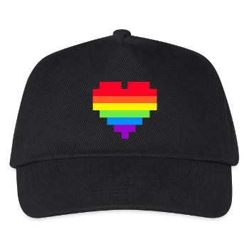 Pixel Herz Regenbogenfahne - Kinder Basecap - Schwarz - Vorne