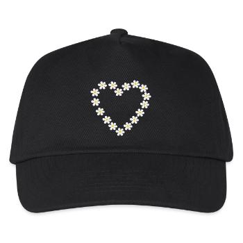 Gänseblümchen Herz Design - Kinder Basecap - Schwarz - Vorne
