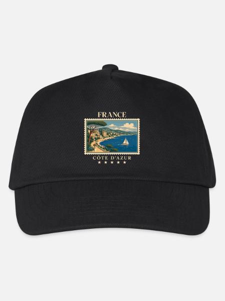 Frankreich Côte d’Azur Vintage Reisemarke - Kinder Basecap - Schwarz