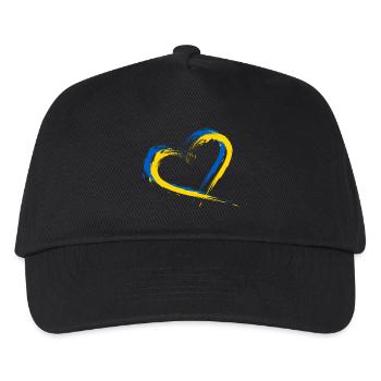 Herz Bürste Flagge der Ukraine Design Farbe Fahne - Kinder Basecap - Schwarz - Vorne