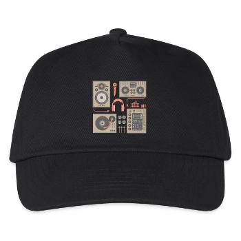 DJ Plattenspieler Set - Kinder Basecap - Schwarz - Vorne
