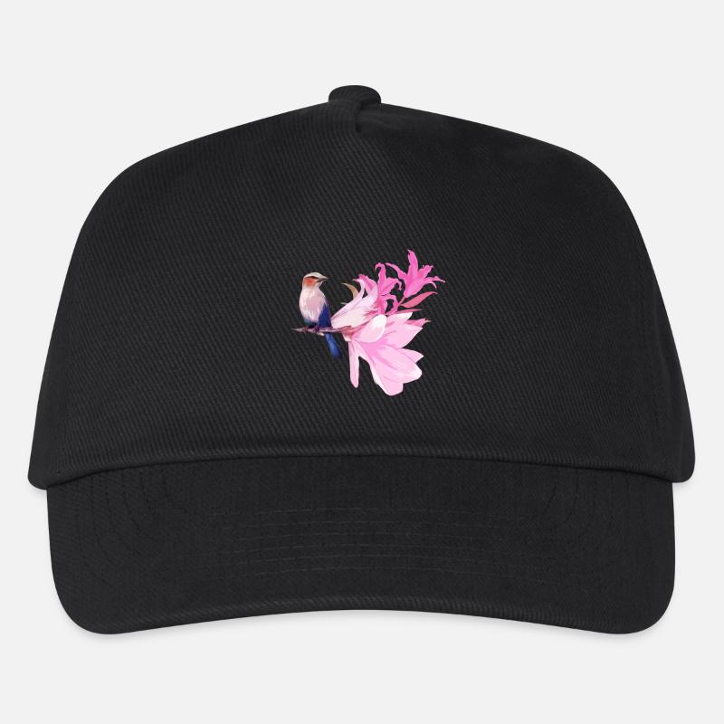 Vogel mit Blüten - Kinder Basecap - Schwarz