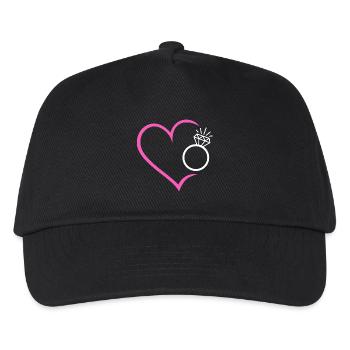 Heart with diamond ring, wedding ring, wedding ring, bride - Kids’ Baseball Cap - black - Front