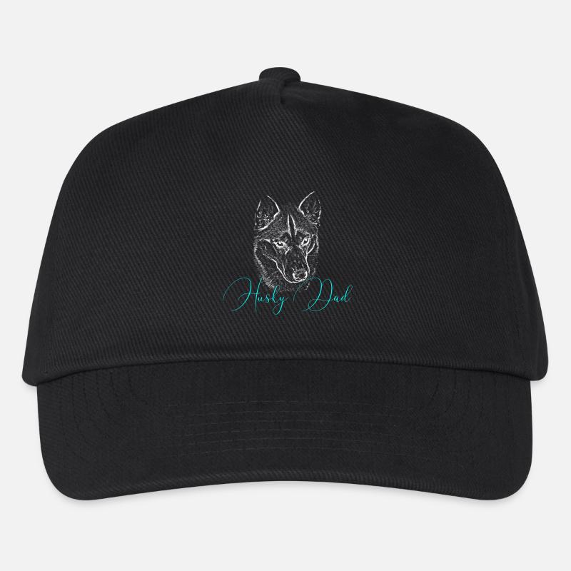 Husky Dad Silhouette Neon Script - Kids’ Baseball Cap - black