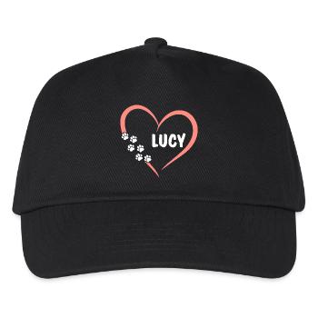 Heart with paw prints and name Lucy - Kids’ Baseball Cap - black - Front