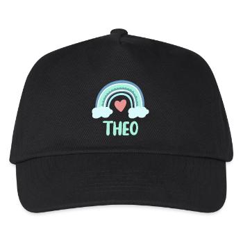 Theo Name Regenbogen Baby - Kinder Basecap - Schwarz - Vorne