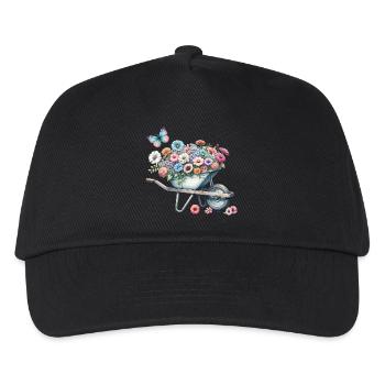 Wheelbarrow filled with pastel-colored flowers - Kids’ Baseball Cap - black - Front