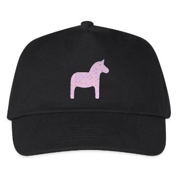Dalapferd rosa Dots skandinavisch Schweden Deko - Kinder Basecap - Schwarz - Vorne