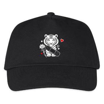Tiger mit Pflaster und Blumen - Gute Besserung - Kinder Basecap - Schwarz - Vorne