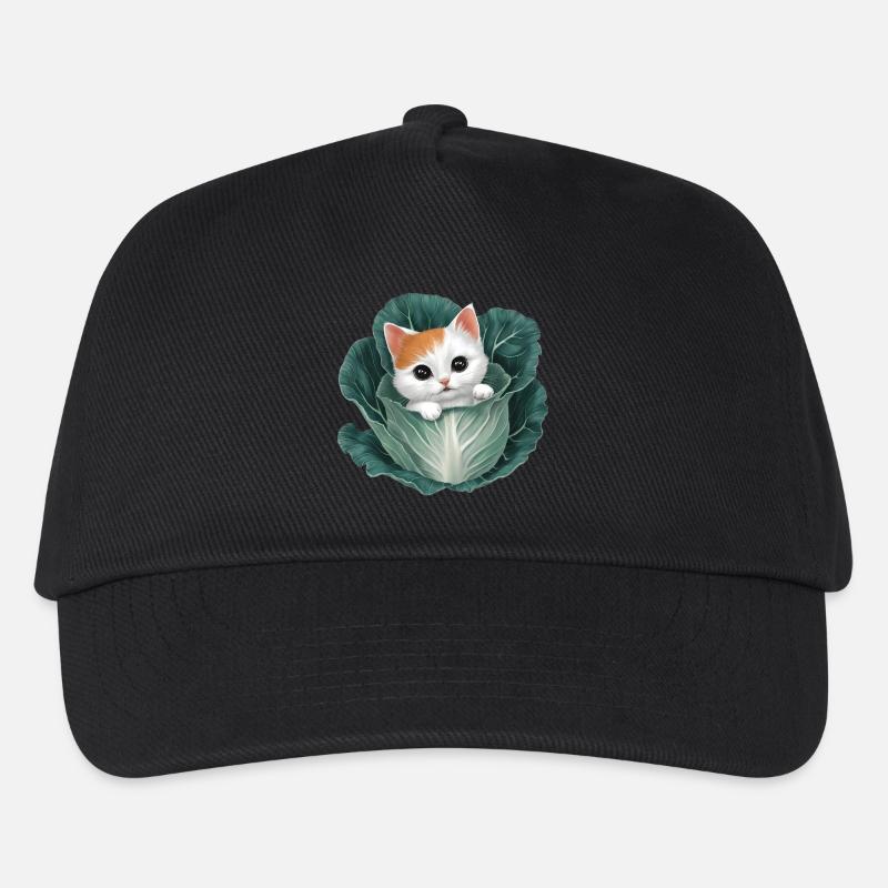 Chaton jetant un coup d’œil à partir d’une feuille de chou - Casquette de baseball Enfant - noir