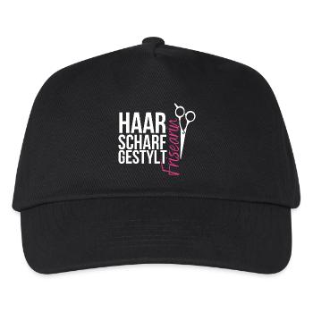 Haarscharf gestylt - Frisearin, Friseurin - Kinder Basecap - Schwarz - Vorne