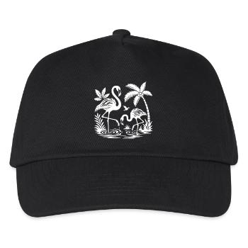 Tropical Flamingo and Palm Scene - Kids’ Baseball Cap - black - Front