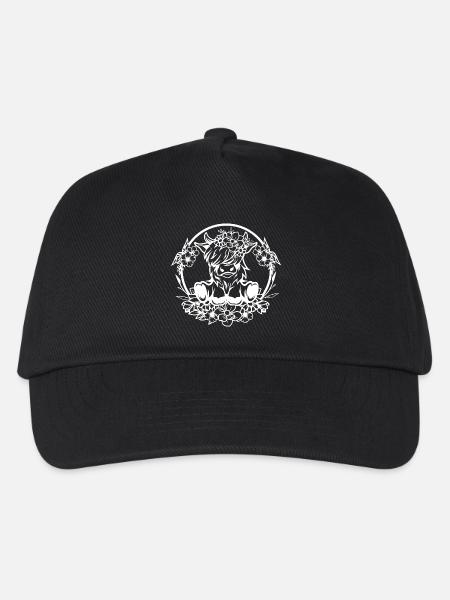 Florale Highland Cow Silhouette - Kinder Basecap - Schwarz