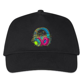 Lebendiges abstraktes Kopfhörerdesign - Kinder Basecap - Schwarz - Vorne