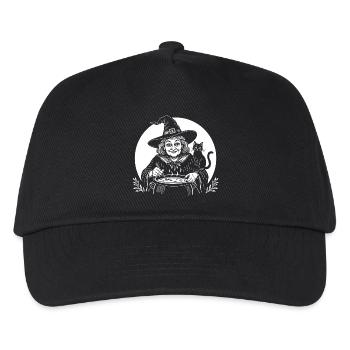 Hexe kochen Köchin Suppe Kochlöffel Katze schwarz - Kinder Basecap - Schwarz - Vorne