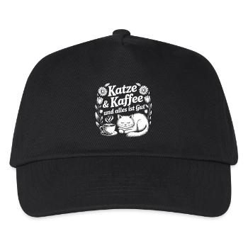 Cat & Coffee Snuggle Design - Kids’ Baseball Cap - black - Front