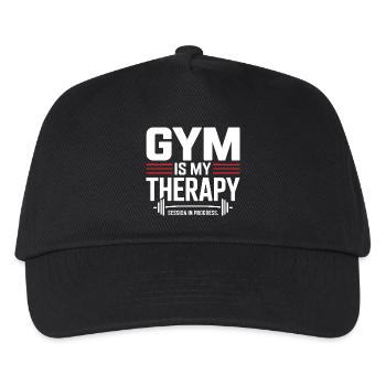 Gym Is My Therapy – Motivations Gym Spruch - Kinder Basecap - Schwarz - Vorne