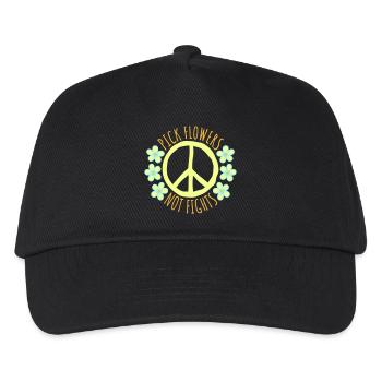 Pick Flowers Not Fights Blumen Frieden Lustig Logo - Kinder Basecap - Schwarz - Vorne