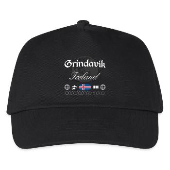 Grindavík Island Streetwear Reise Souvenir - Kinder Basecap - Schwarz - Vorne