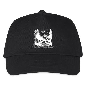 Schwarzwald Hirsch Familie Natur Motiv - Kinder Basecap - Schwarz - Vorne