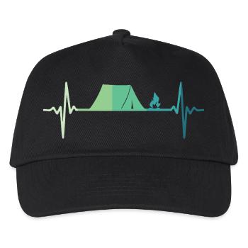 Camping Tent Heartbeat Camping Tent - Kids’ Baseball Cap - black - Front