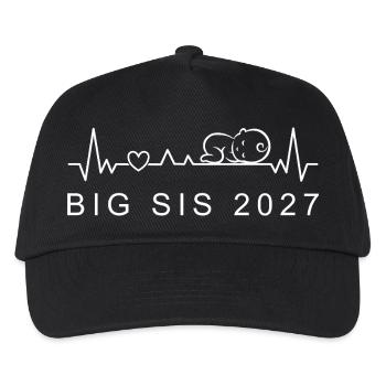 Big Sis 2027 Baby Heartbeat Schwangerschaftsankündigung - Kinder Basecap - Schwarz - Vorne