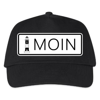 Sticker: Leuchtturm mit Schriftzug Moin - Kinder Basecap - Schwarz - Vorne