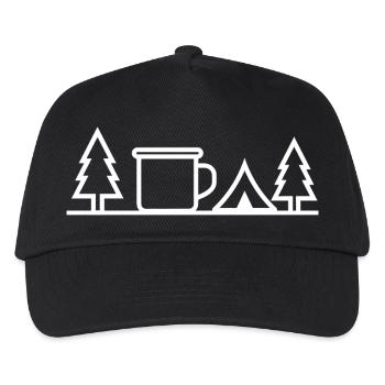 Camping Zelt Tasse Wald Outdoor Line Art - Kinder Basecap - Schwarz - Vorne