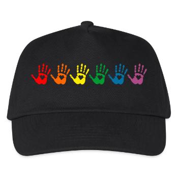 Lgbt Handabdrücke mit Herz, Regenbogen Pride - Kinder Basecap - Schwarz - Vorne