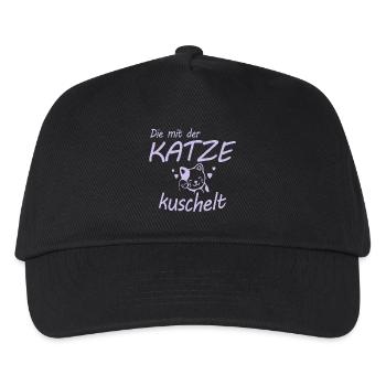 Die mit der Katze kuschelt Geschenk - Kinder Basecap - Schwarz - Vorne