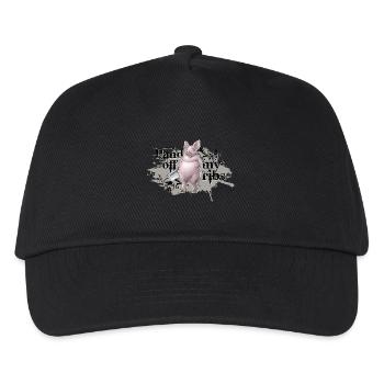 shirt motif pig butcher hands off my ribs gray - Kids’ Baseball Cap - black - Front