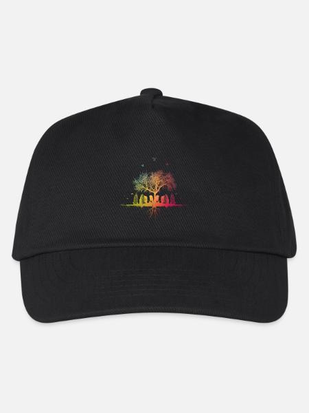 Bunte Natur Stadt Baum Hochhaus Vogel Wurzeln Haus - Kinder Basecap - Schwarz