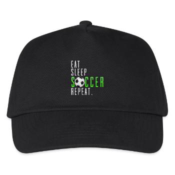 Eat Sleep Soccer Repeat Fußball Spruch Geschenk - Kinder Basecap - Schwarz - Vorne