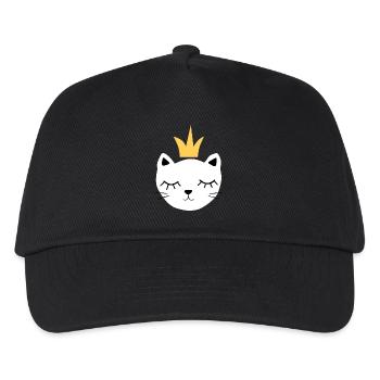 White cat with crown - Kids’ Baseball Cap - black - Front