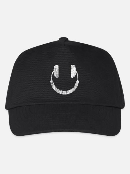 Kopfhörer - Smiley - Kinder Basecap - Schwarz