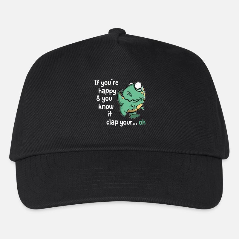If you are happy - T-Rex Dino lustiger Dinosaurier - Kinder Basecap - Schwarz