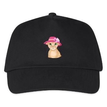 Katze mit Hut und Blume - Kinder Basecap - Schwarz - Vorne
